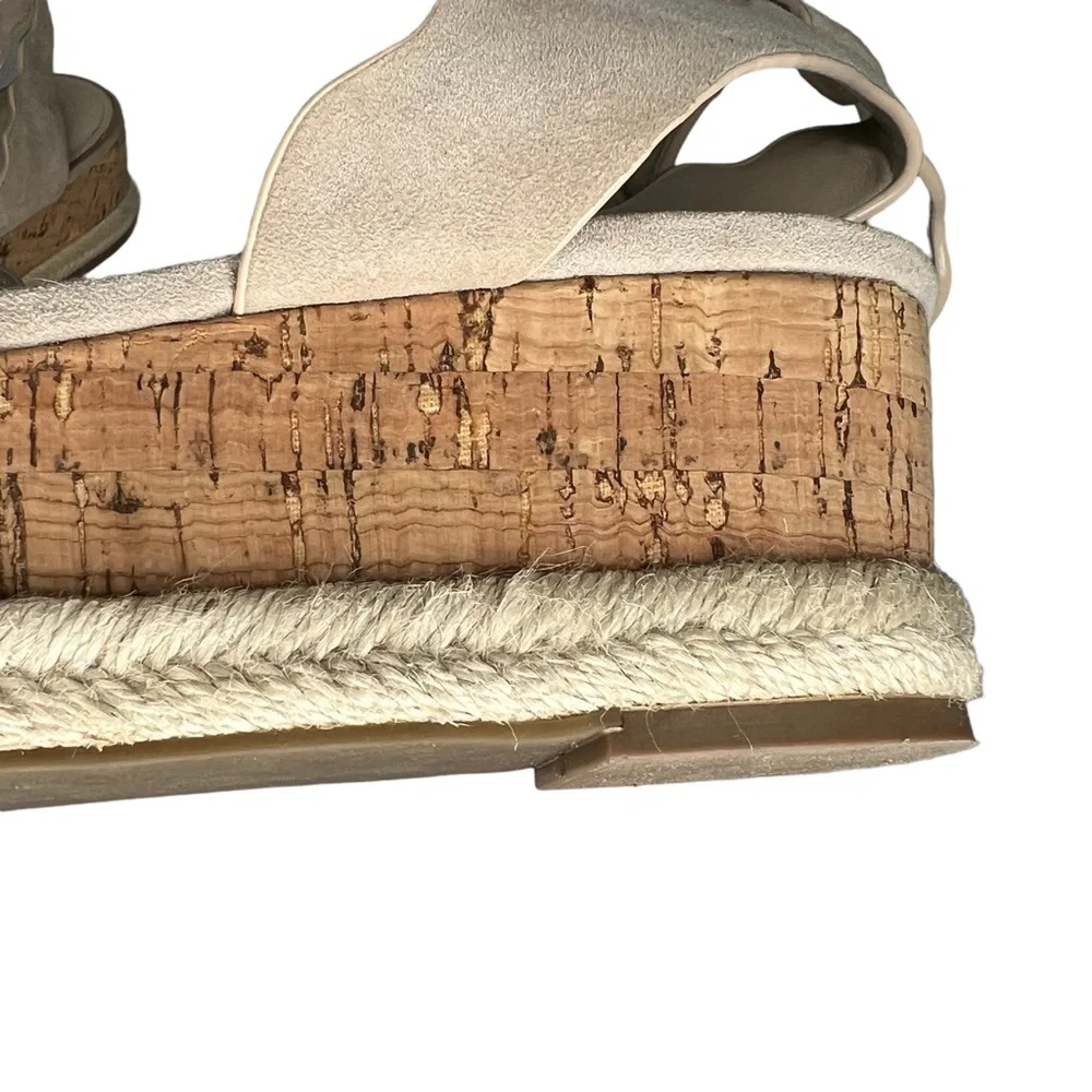 Marc Fisher Fayme Cork Espadrilles With Scalloped Suede Leather Straps 8M VGUC